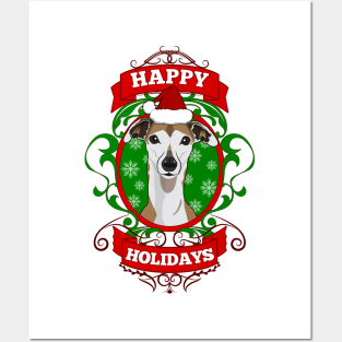 Christmas Happy Holidays Puppy Santa Hat Posters and Art